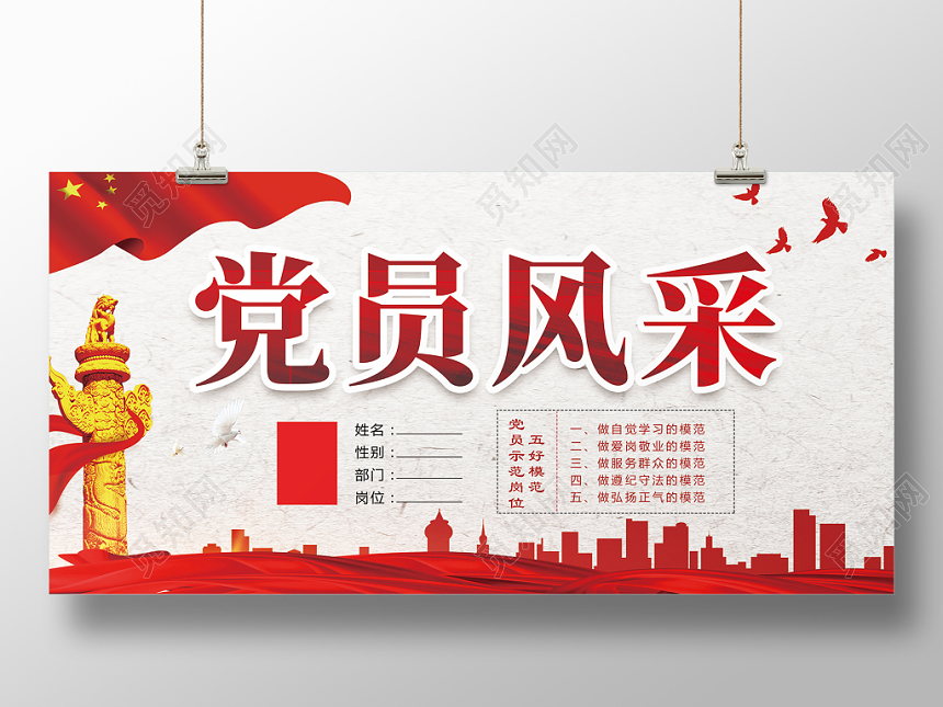 红色中国风党员风采党建党政党课展板