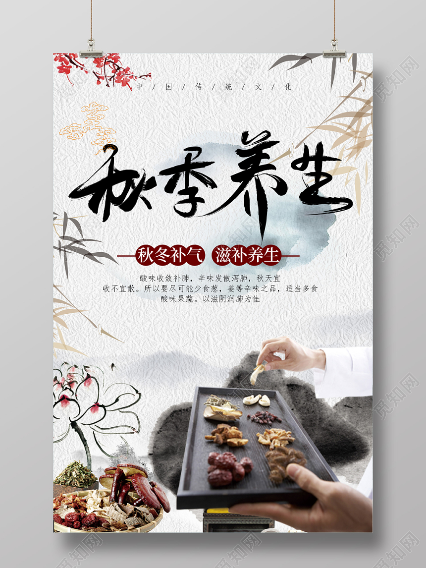 秋季养生秋天水墨宣传海报