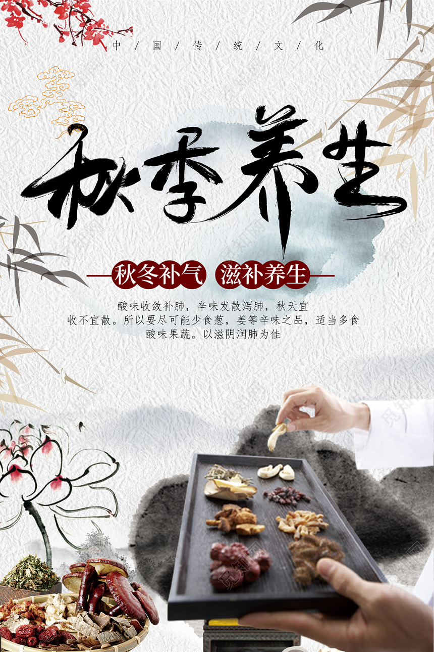 秋季养生秋天水墨宣传海报