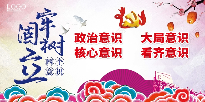中国风四个意识党建党课党政宣传展板