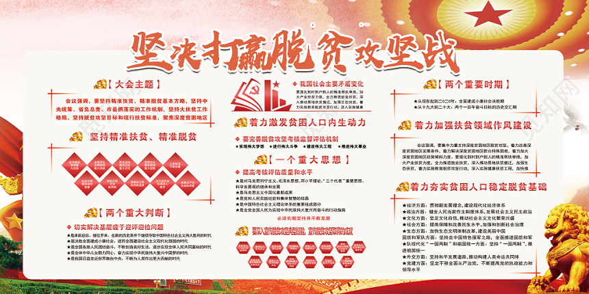 党建风坚决打赢脱贫攻坚战党政党课宣传展板