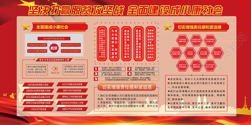 红色党建风精准扶贫精准脱贫党政党课宣传展板