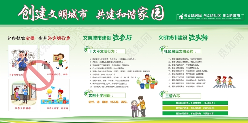 简约清新绿色配色党建党政党课共建和谐家园单面展板设计模板