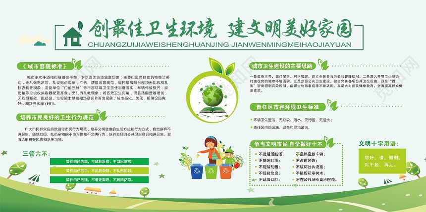 简约自然绿色配色党建党政党课建文明美好家园单面展板设计模板