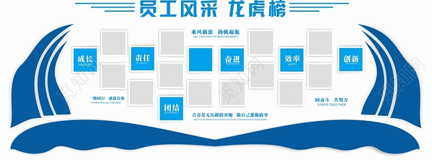 员工风采龙虎榜蓝色简约风企业文化墙