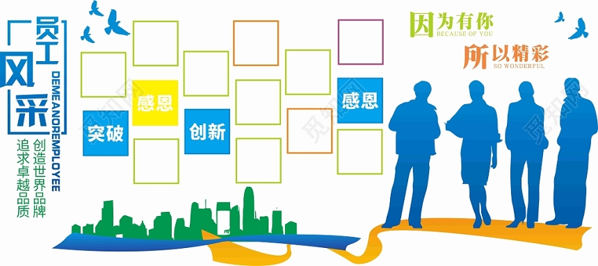 企业文化员工风采蓝色简约风平面设计文化墙