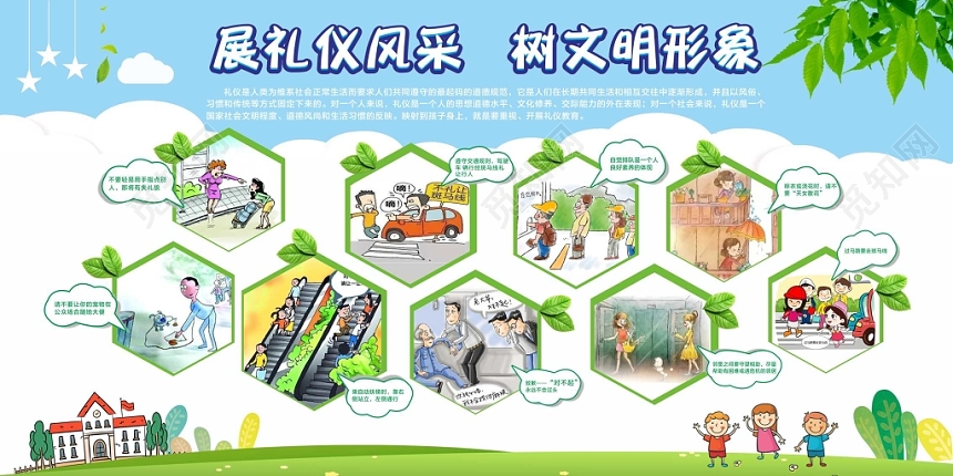 蓝色社区企业党建党课党政展礼仪风采树文明形象文明礼仪宣传栏