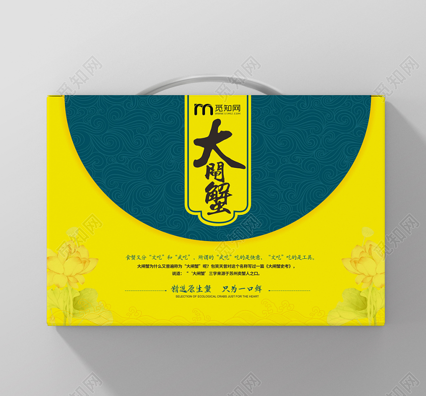 黄蓝简约配色大闸蟹礼盒包装箱