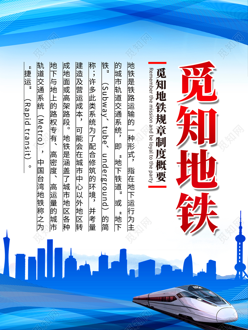 蓝色简约地铁车型地铁规章制度