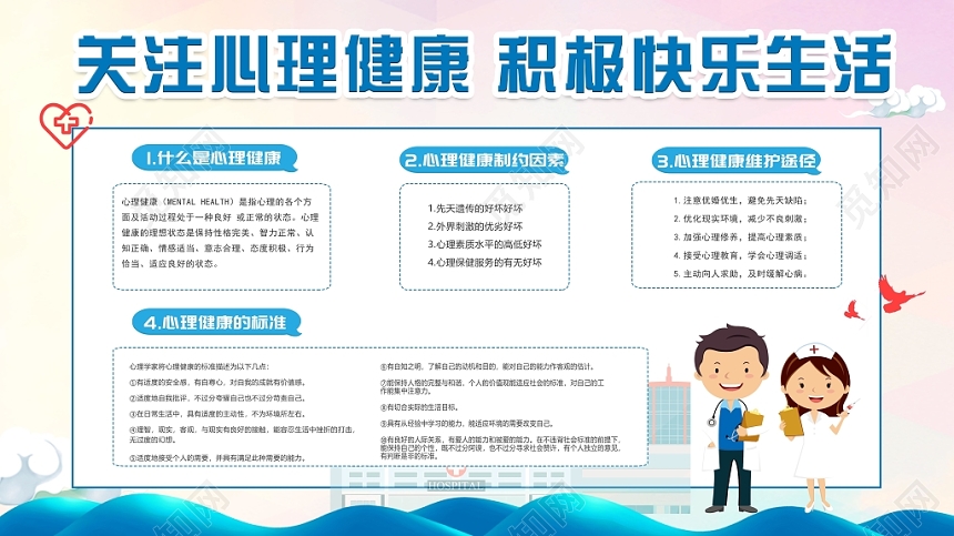 蓝色简约时尚关注心理健康积极快乐生活公益心理健康文化宣传展板