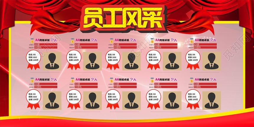 红色喜庆风企业文化员工风采展板