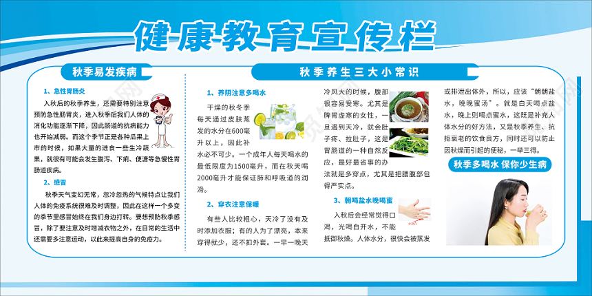 蓝色清爽健康教育宣传栏展板