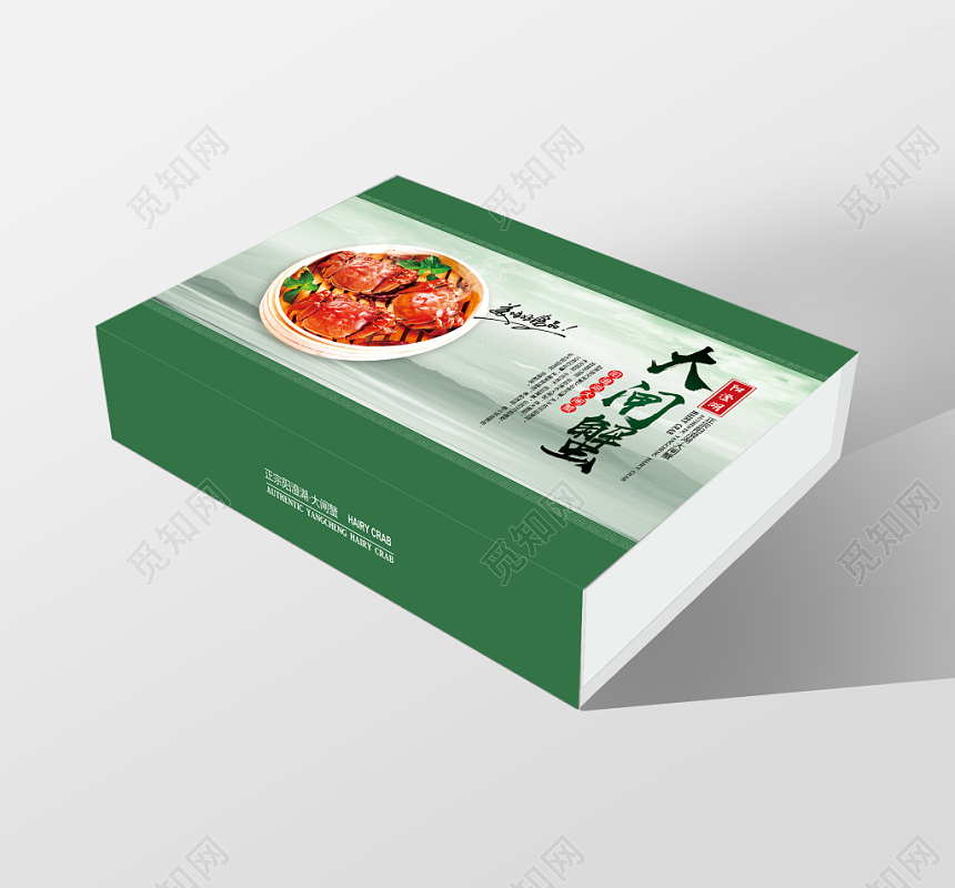 绿色中国风水墨大闸蟹礼盒包装