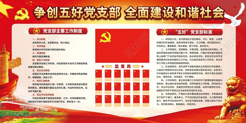 红色党建党课党政党员队伍建设社区五好党支部党务公开栏展板