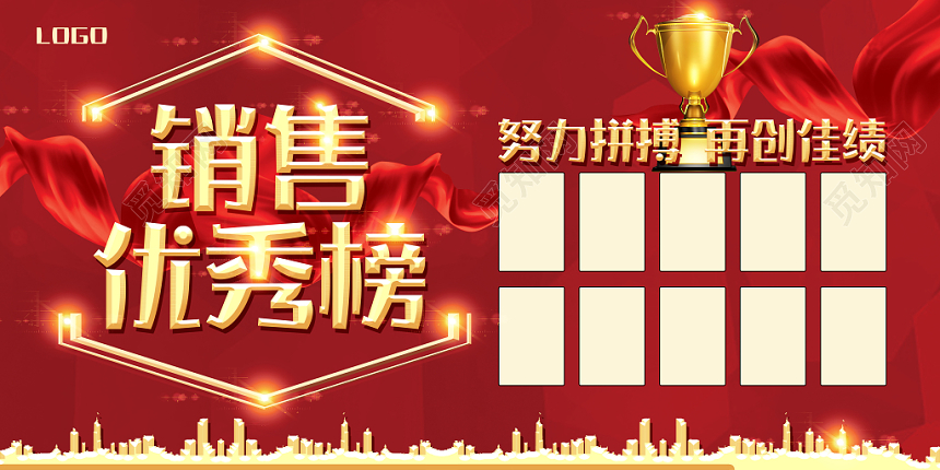 红色销售优秀业绩排行榜展板