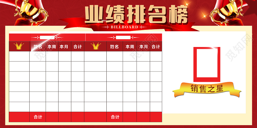 大气业绩排行榜销售成绩展板
