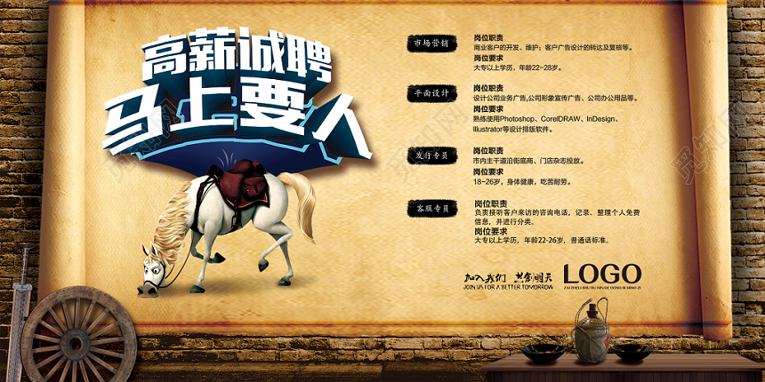 招聘复古高薪诚聘宣传展板设计