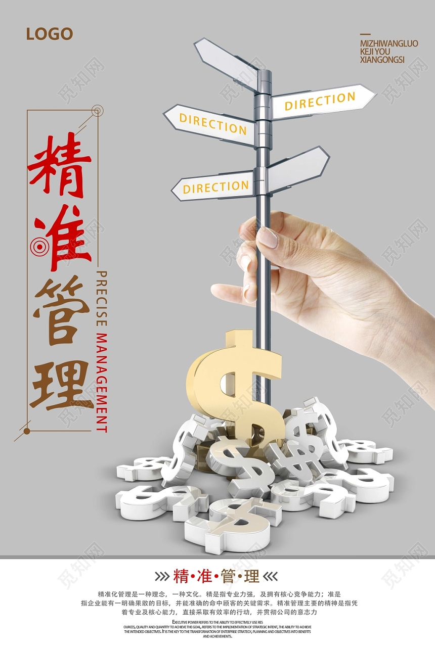 深灰简约风精准管理时间管理企业文化励志标语海报