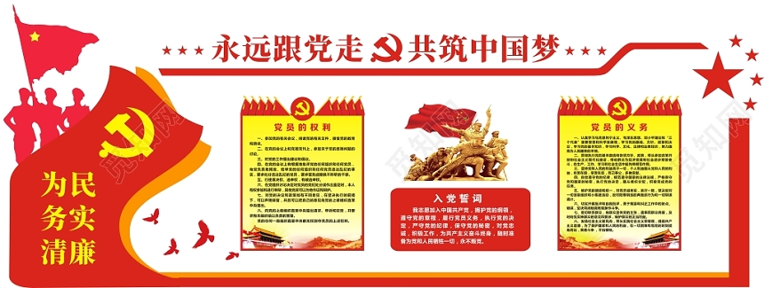 党政党建党课党员之家宣传红色大气简约时尚文化墙