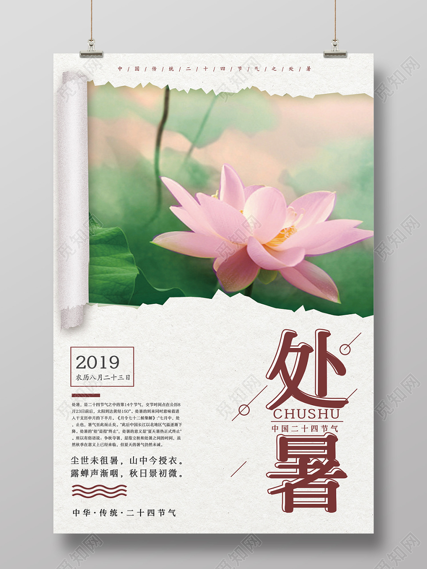 简约风格二十四节气处暑海报