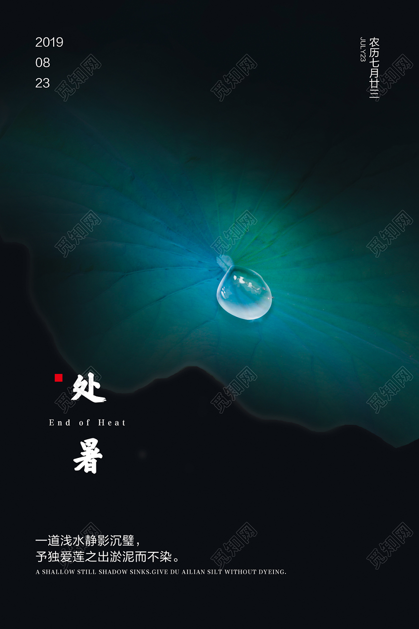 深绿色简约中国风处暑传统节日宣传海报