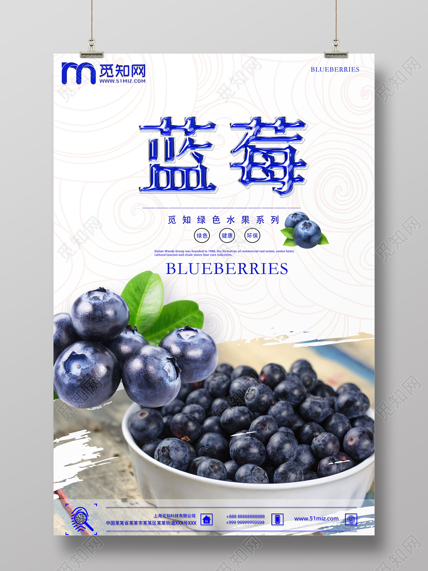 白色个性创意水果蓝莓海报