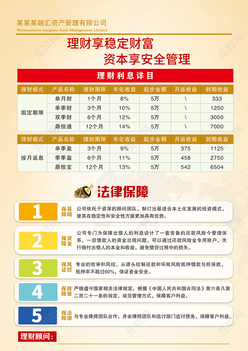 黄色简约银行金融理财宣传单页