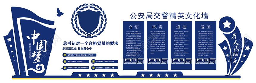 简约蓝色系公安局交警精英警察文化墙