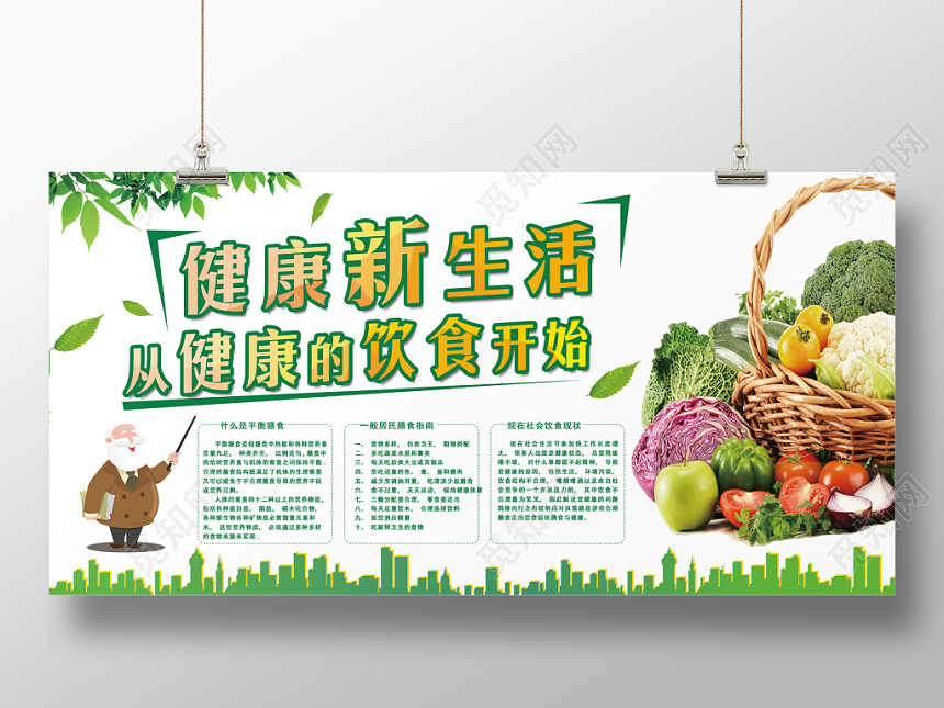 绿色清新健康新生活从健康饮食开始平衡膳食社会饮食现状宣传展板