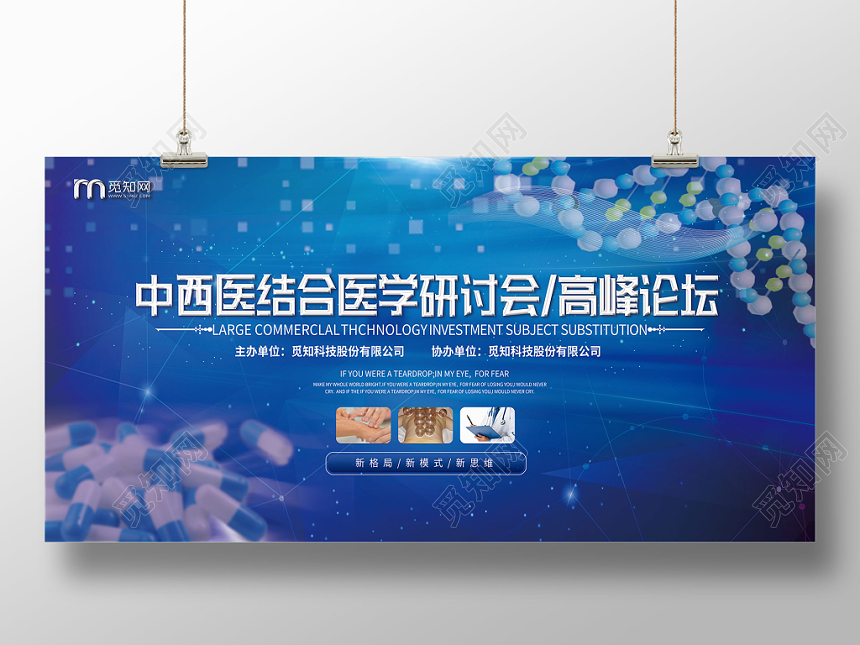 蓝色科技感医学医疗中西医结合医学研讨会高峰论坛展板