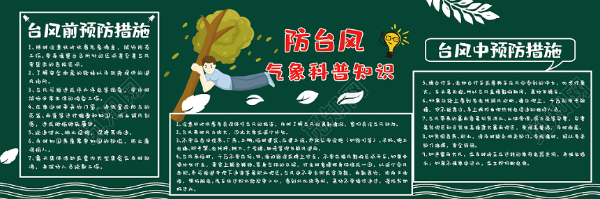 绿色卡通防台风气象科普知识宣传黑板报