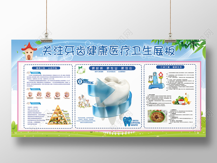 蓝绿小清新关注牙齿健康医疗卫生展板宣传