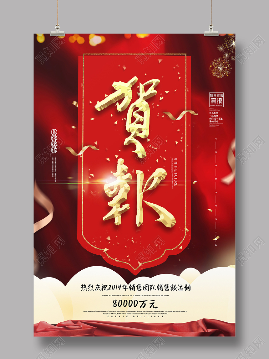 红色喜庆公司业绩贺报海报