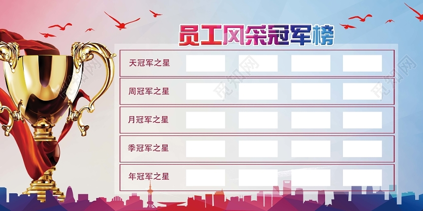 蓝红渐变简洁风员工风采员工风采冠军榜展板