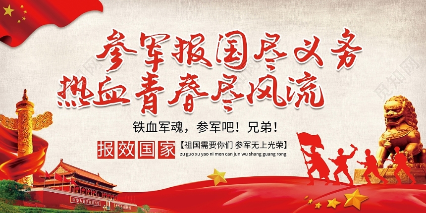 党建风参军报国尽义务热血青春尽风流党政党课征兵宣传展板