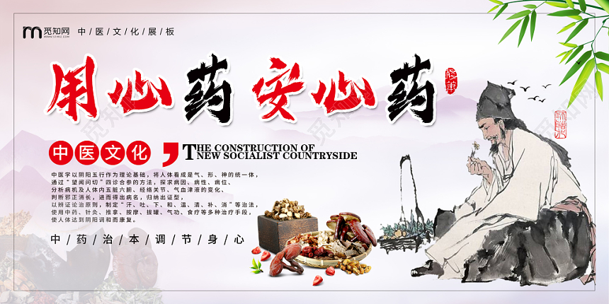 中国风水墨传统中医中药用心药安心药医疗展板