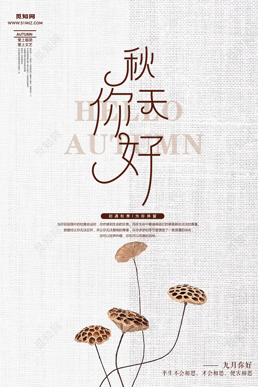 清新文艺简约日式秋天你好海报