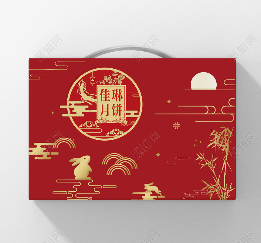红色喜庆简约中秋节中秋月饼包装