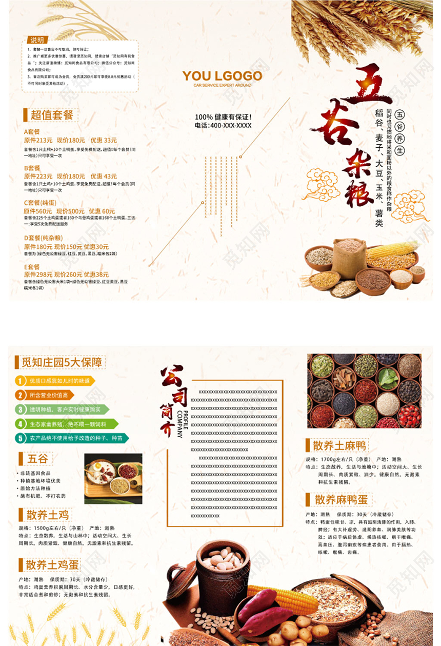五谷杂粮黄色简约风产品三折页