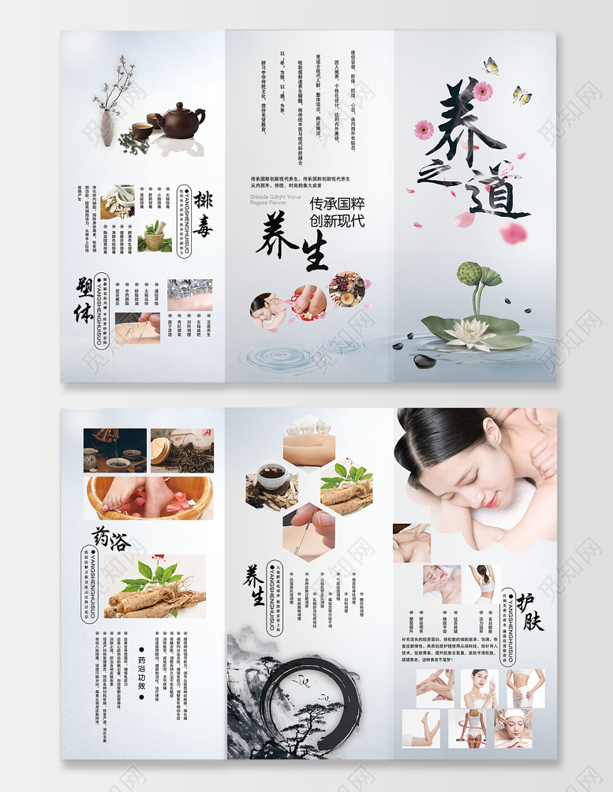 古风淡雅养生排毒塑体养之道宣传折页