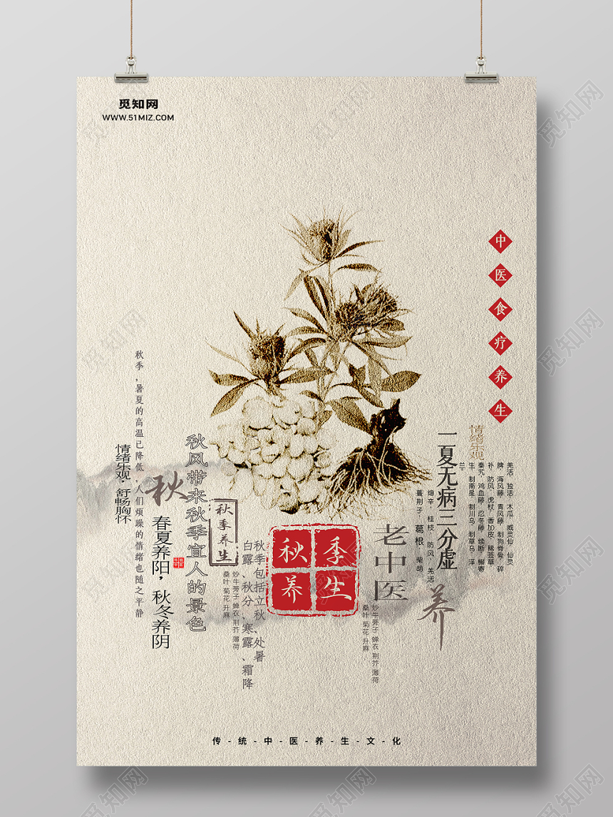 传统古典中国风秋季养生海报