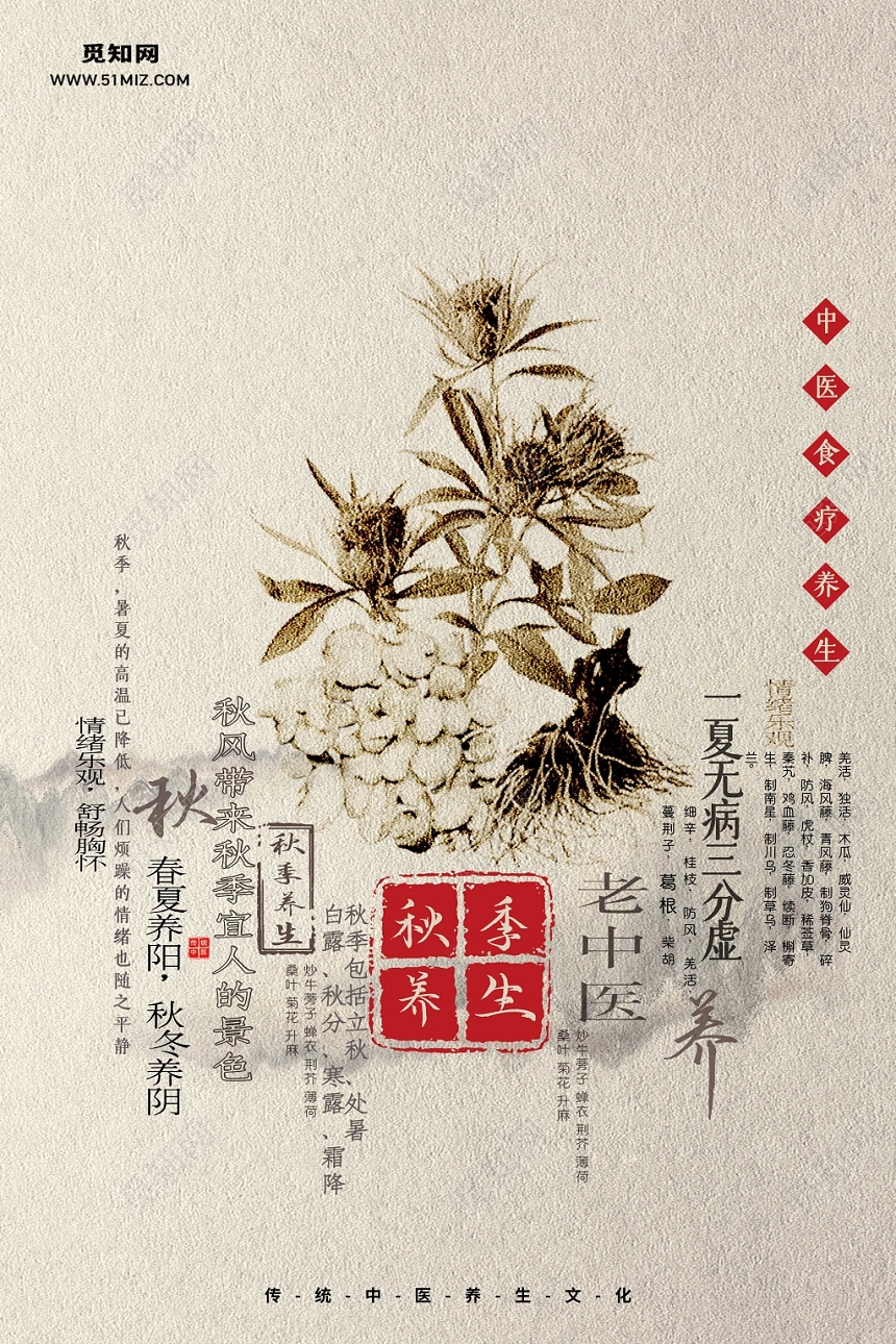 传统古典中国风秋季养生海报