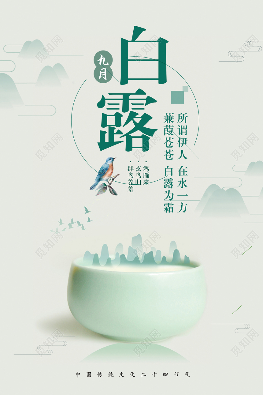 唯美浅绿色静谧传统节气白露宣传海报