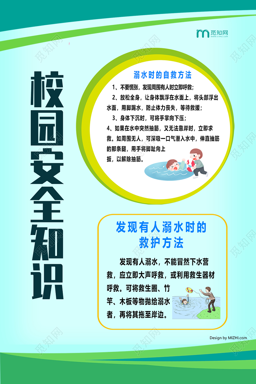 简洁蓝色校园安全溺水交通用电防火知识宣传海报