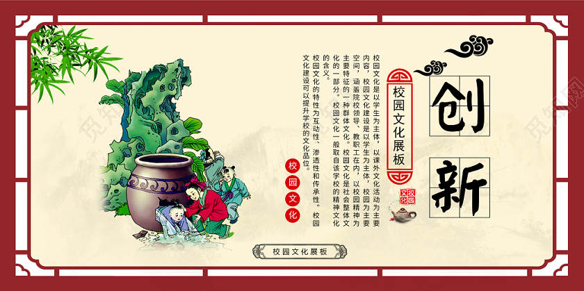 复古传承经典校园文化创新孝道求知务实拼搏宣传挂画展板设计