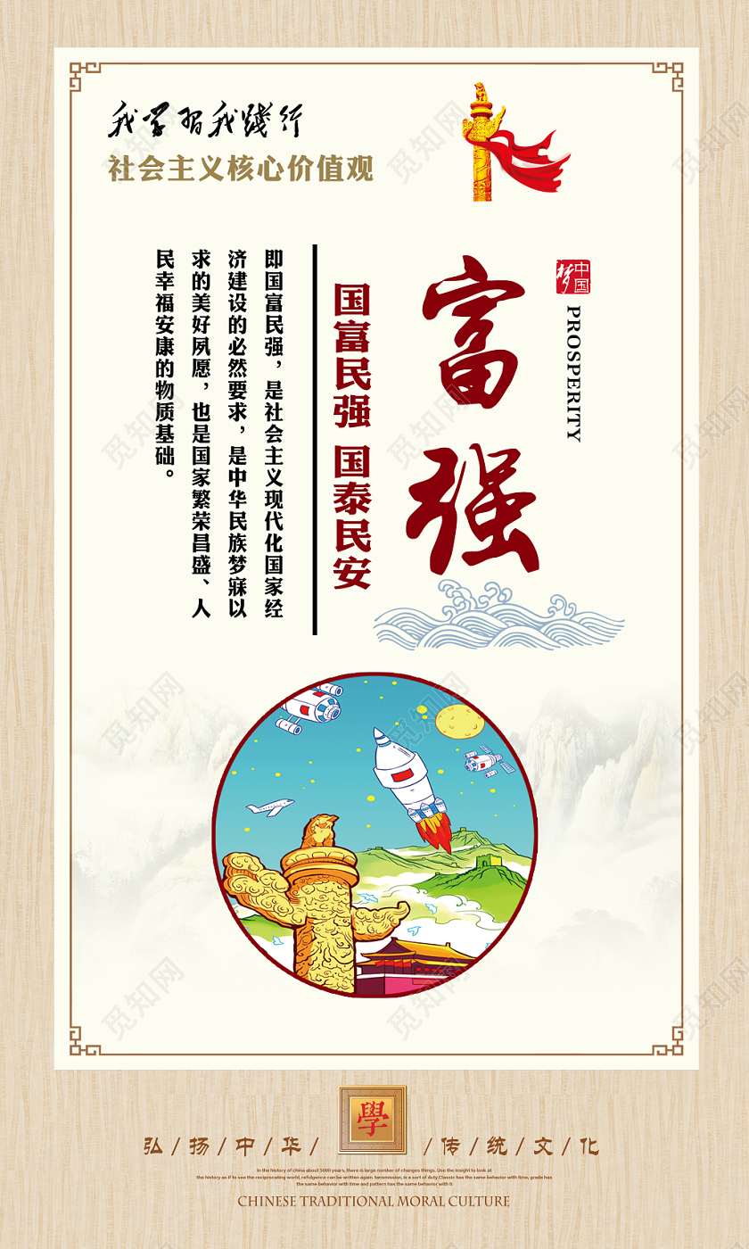 全套中国风插画社会主义核心价值观党政党建党课展板挂画