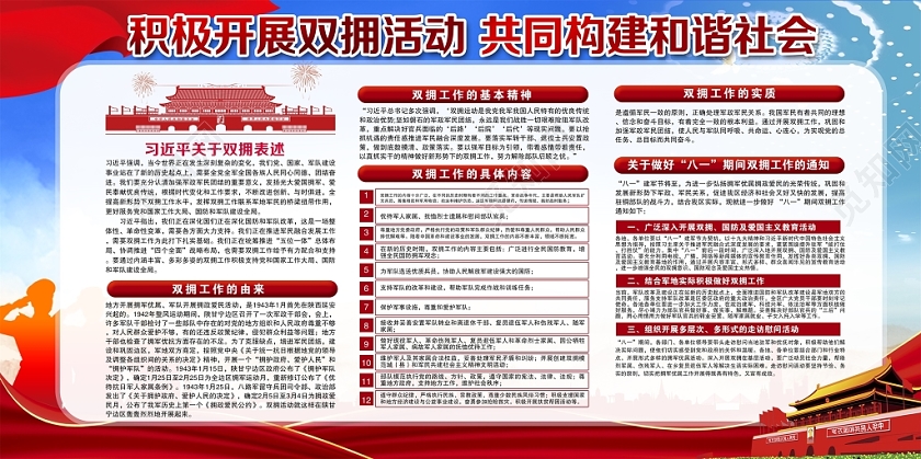 党建党课党政红色大气拥军优属拥政爱民强军兴军宣传栏设计