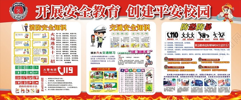 校园安全安全教育红色简约大气展板宣传栏