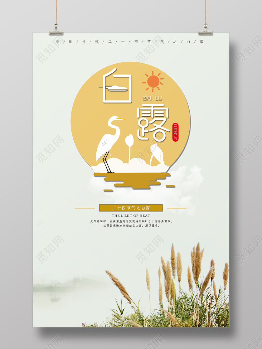 简约卡通插画白露二十四节气宣传海报