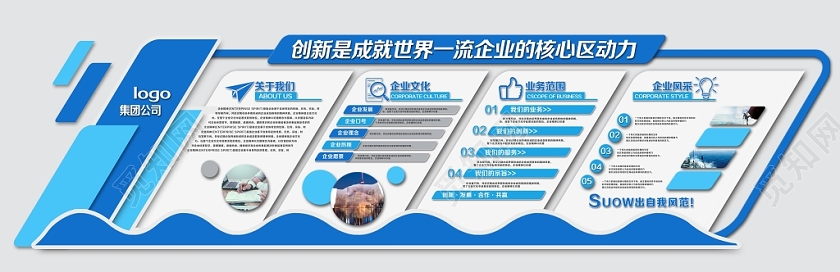 蓝色企业简介企业文化企业风采创新是成就世界一流企业企业文化墙